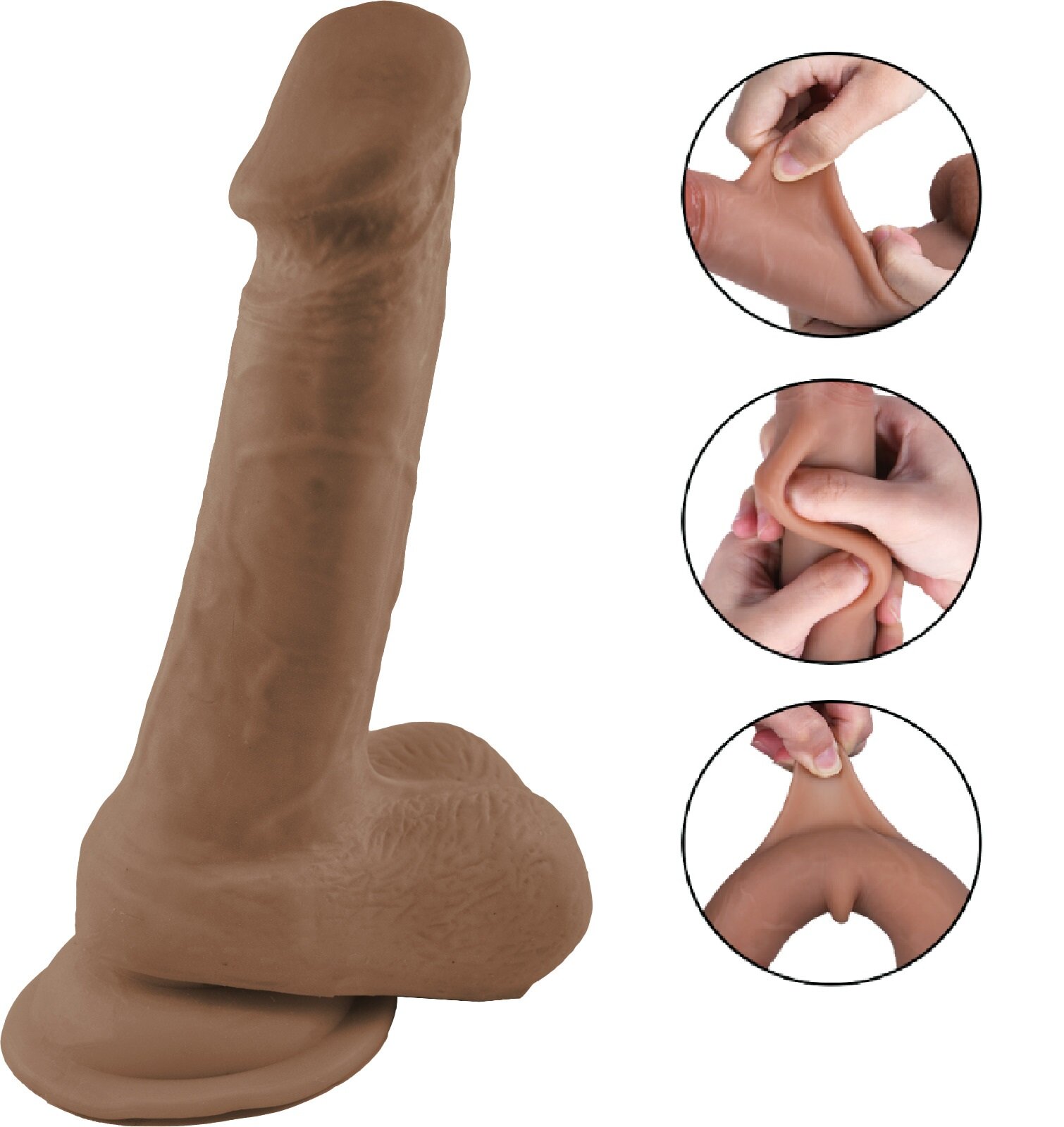 Passion Labs Dildo Tom Sliding&Bendable TPE Strat Dublu Caramel 19 cm