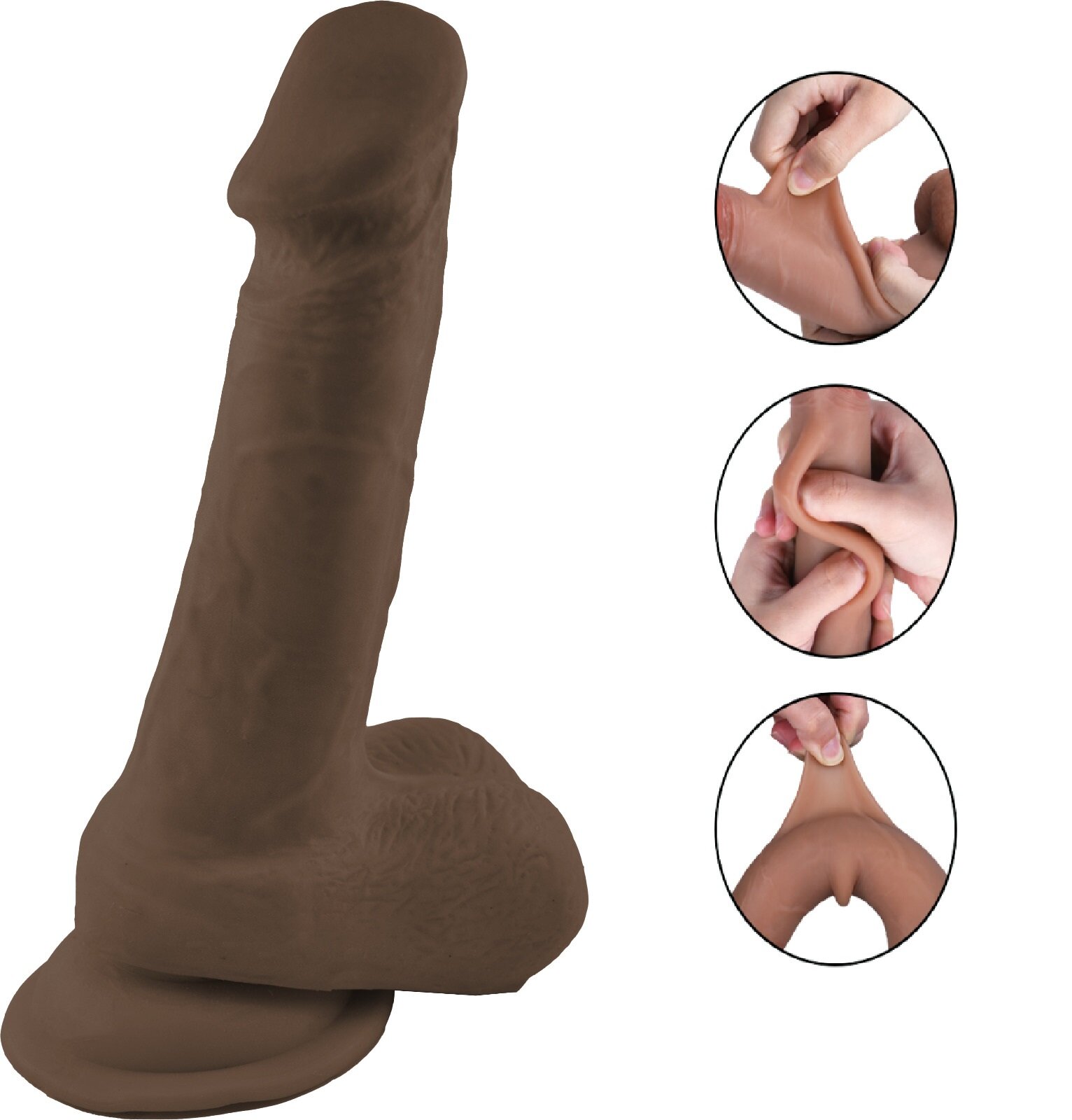 Passion Labs Dildo Tom Sliding&Bendable TPE Strat Dublu Maro 19 cm
