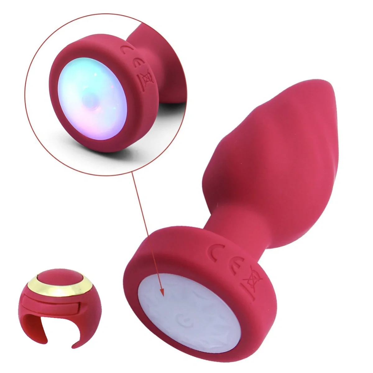 Passion Labs Dop Anal Led Light Vibrating Plug Remote Control 10 Moduri Vibratii Silicon USB Rosu 9 cm