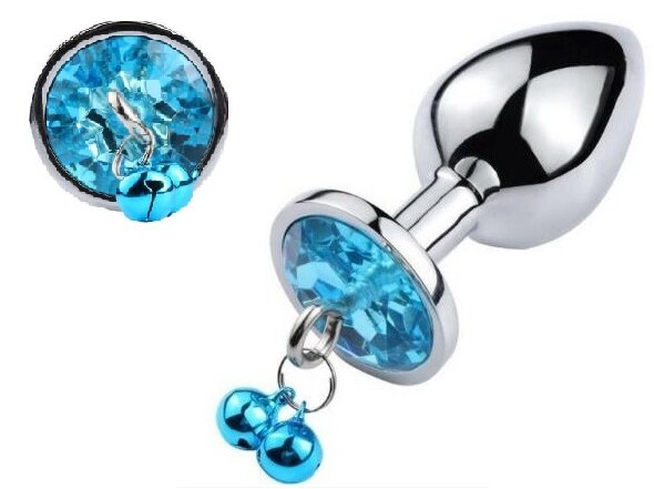 Passion Labs Dop Anal Metalic cu Clopotei Ring My Bells Small Argintiu/Albastru 7 cm
