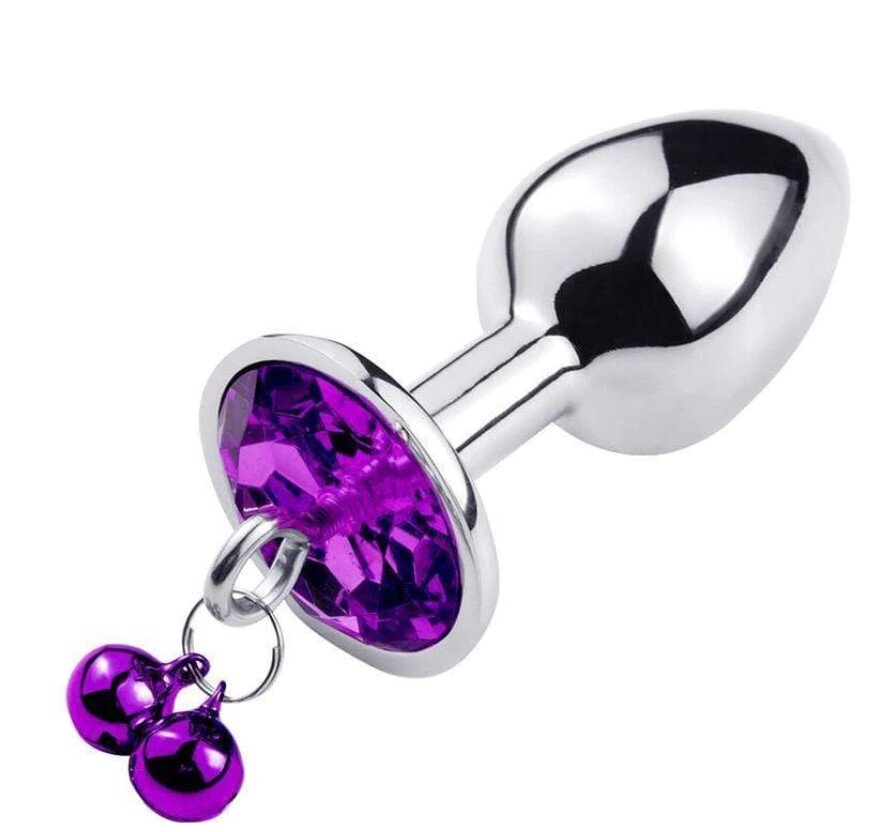 Passion Labs Dop Anal Metalic cu Clopotei Ring My Bells Small Argintiu/Mov 7 cm