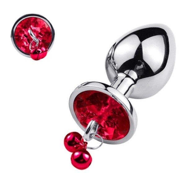 Passion Labs Dop Anal Metalic cu Clopotei Ring My Bells Small Argintiu/Rosu 7 cm