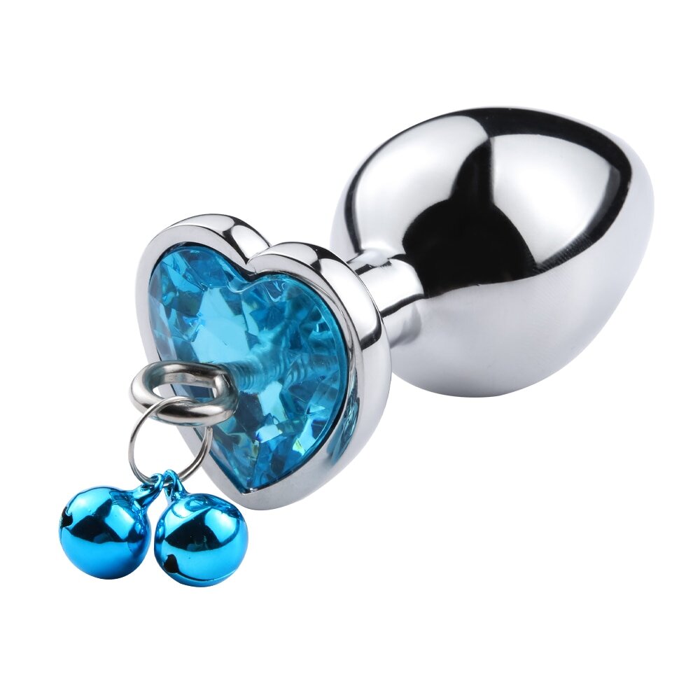 Passion Labs Dop Anal Small Heart Shape cu Clopotei Ring My Bells Metal Argintiu/Albastru 7 cm