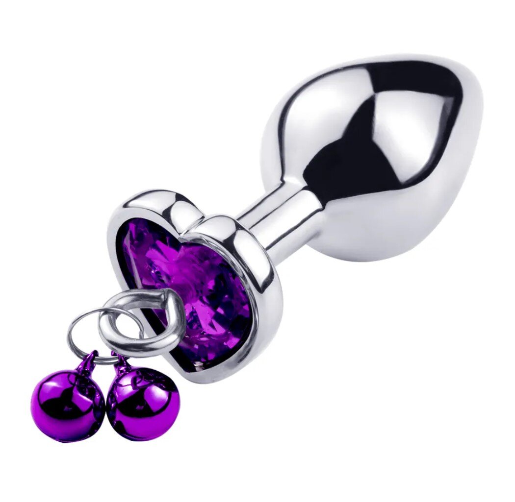 Passion Labs Dop Anal Small Heart Shape cu Clopotei Ring My Bells Metal Argintiu/Mov 7 cm