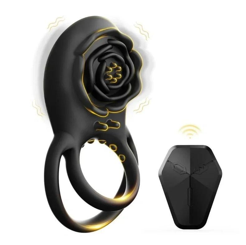 Passion Labs Inel Dublu de Penis Black Beauty Remote Control 8 Moduri Vibratii Silicon USB magnetic Negru