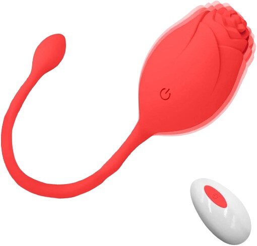 Passion Labs Ou Vibrator Ambrosia 10 Moduri Vibratii Remote Control Silicon USB Rosu 19 cm Rose Collection