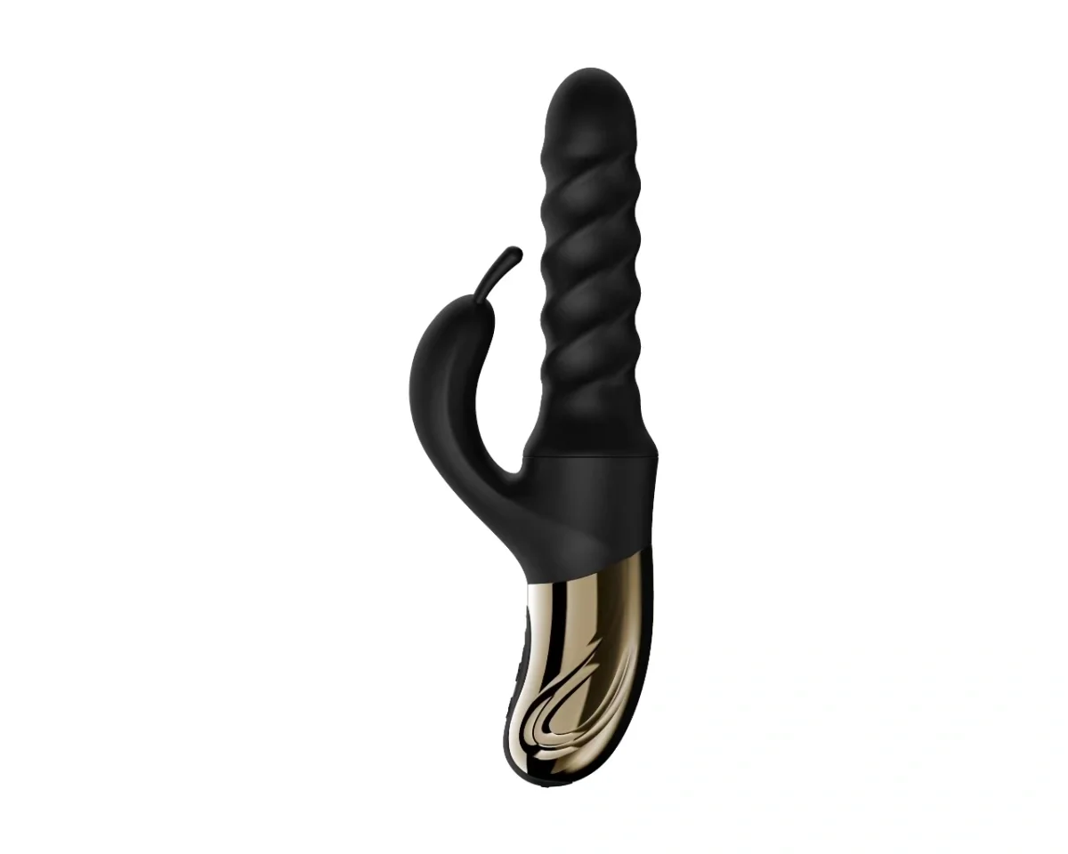 Passion Labs Vibrator Swirl Rabbit 5 Moduri de Impingere si Rasucire 8 Moduri Vibratii Silicon USB Negru 25.7 cm