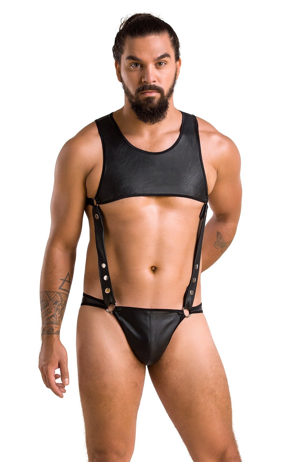 Passion Set 2 Piese Adam din Piele Ecologica cu Capse Metalice Negru S/M