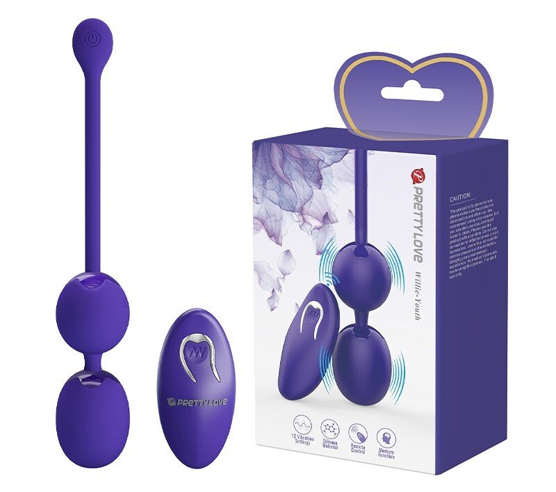 PRETTYLOVE Bile Kegel Willie Youth Remote Control 12 Moduri Vibratii Silicon USB Violet
