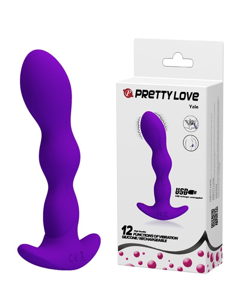 PRETTYLOVE Dop Anal Yale 12 Moduri Vibratii Silicon USB Violet 14.5 cm