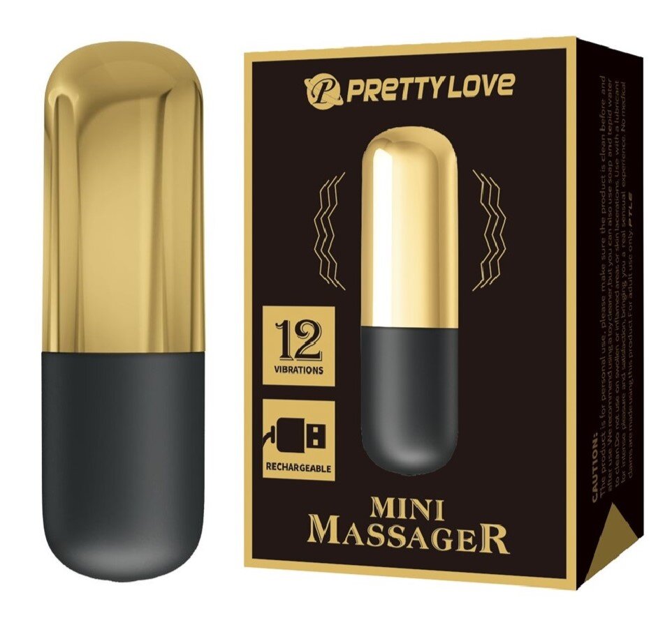 PRETTYLOVE Glont Vibrator Mini Massager 12 Moduri Vibratii USB Auriu/Negru 6 cm