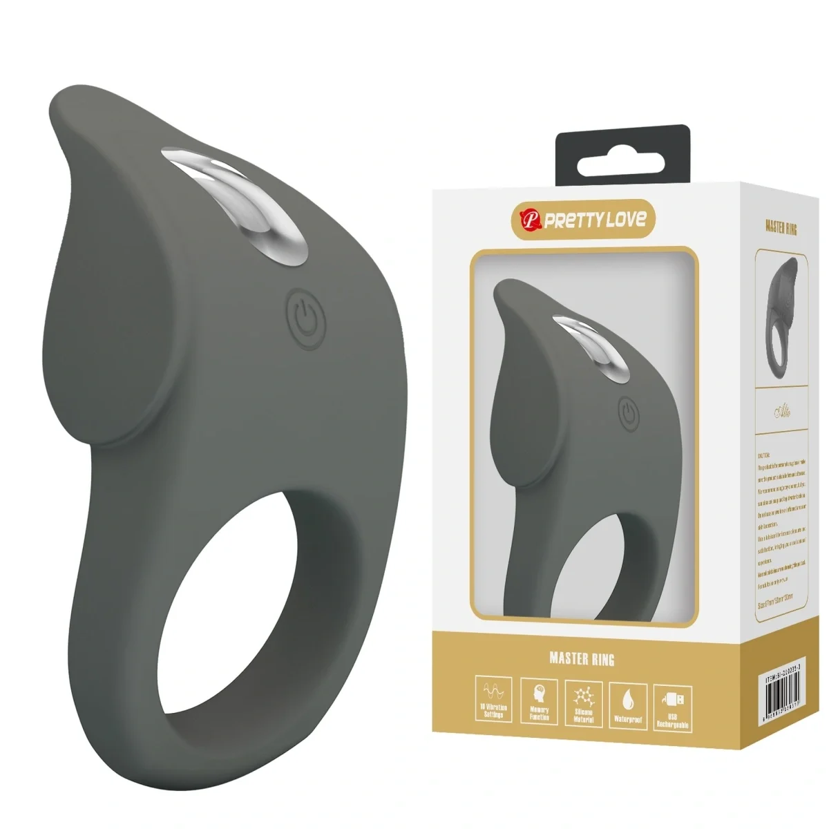 PRETTYLOVE Inel de Penis Master Alto 10 Moduri Vibratii Silicon USB Negru