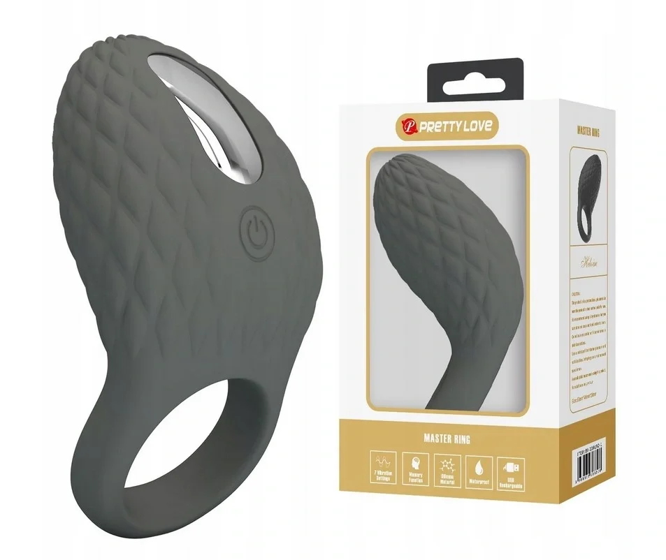 PRETTYLOVE Inel de Penis Master Heloise 7 Moduri Vibratii Silicon USB Negru