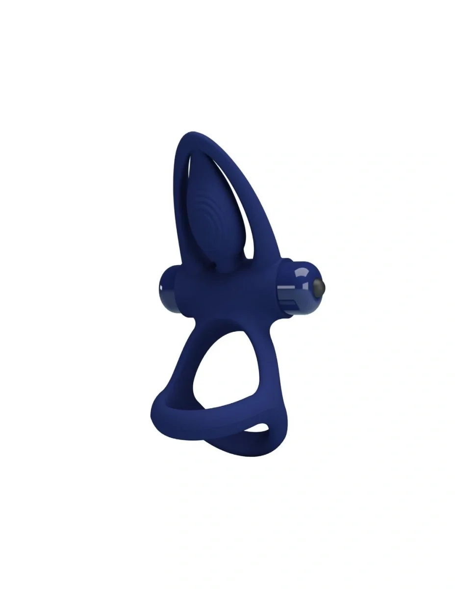 PRETTYLOVE Inel Dublu De Penis Mat 10 Moduri Vibratii Silicon Albastru