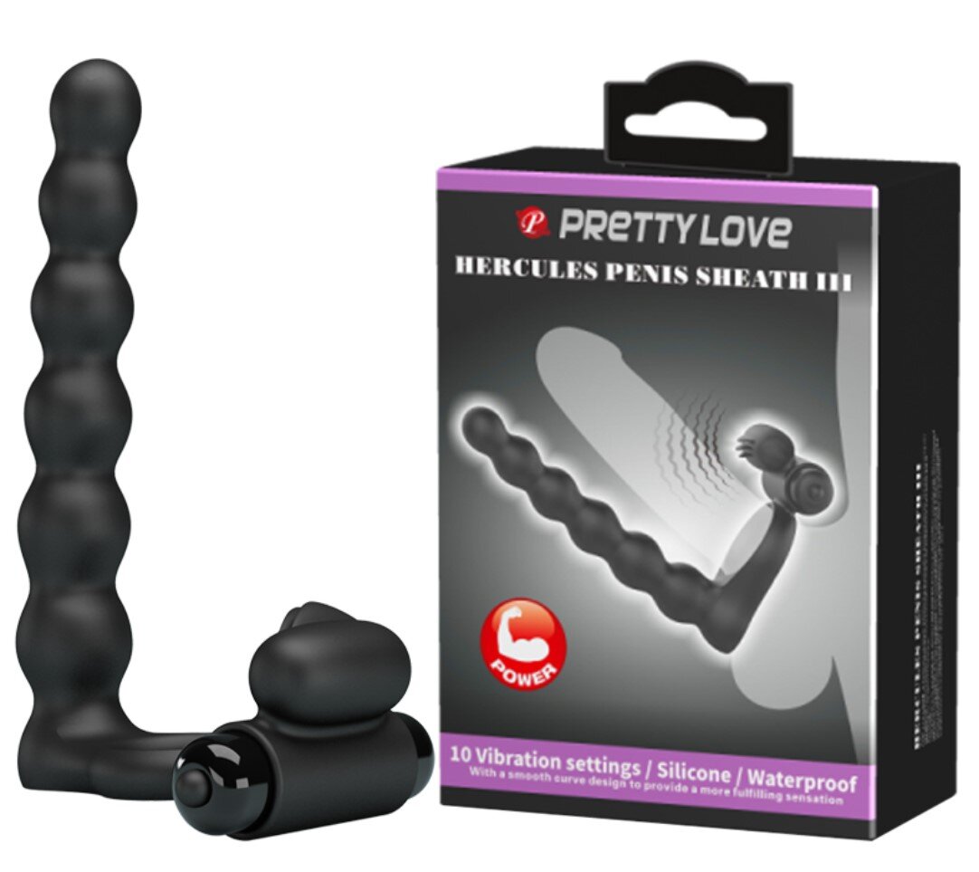 PRETTYLOVE Inel Penis Hercules III 10 Moduri Vibratii Silicon Negru