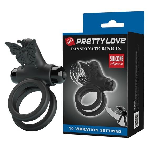 PRETTYLOVE Inel Penis Pretty Love Passionate Ring IX 10 Moduri Vibratii Silicon Negru