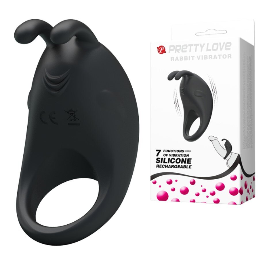 PRETTYLOVE Inel Penis Pretty Love Rabbit 7 Moduri Vibratii Silicon USB Negru