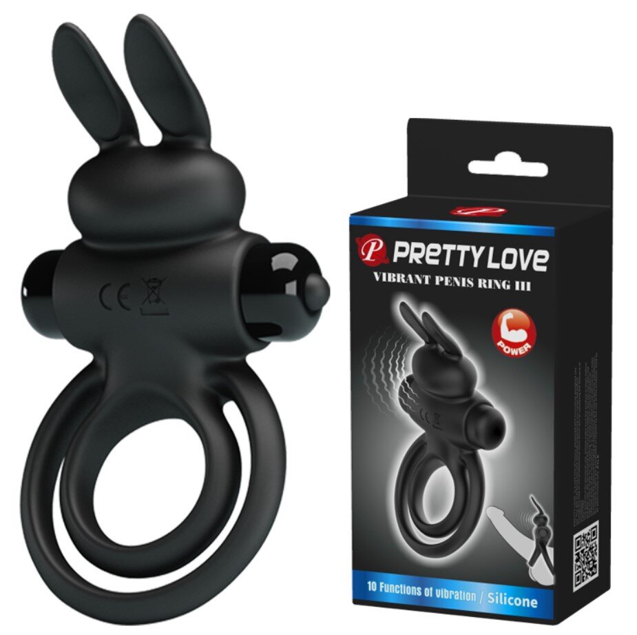 PRETTYLOVE Inel Penis Pretty Love Vibrant Ring III 10 Moduri Vibratii Silicon Negru