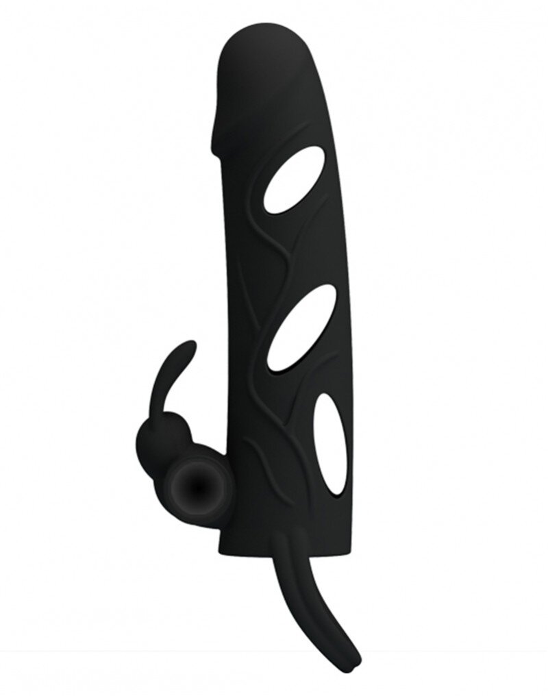 PRETTYLOVE Manson de Penis Cu Vibratii Silicon Negru 14 cm