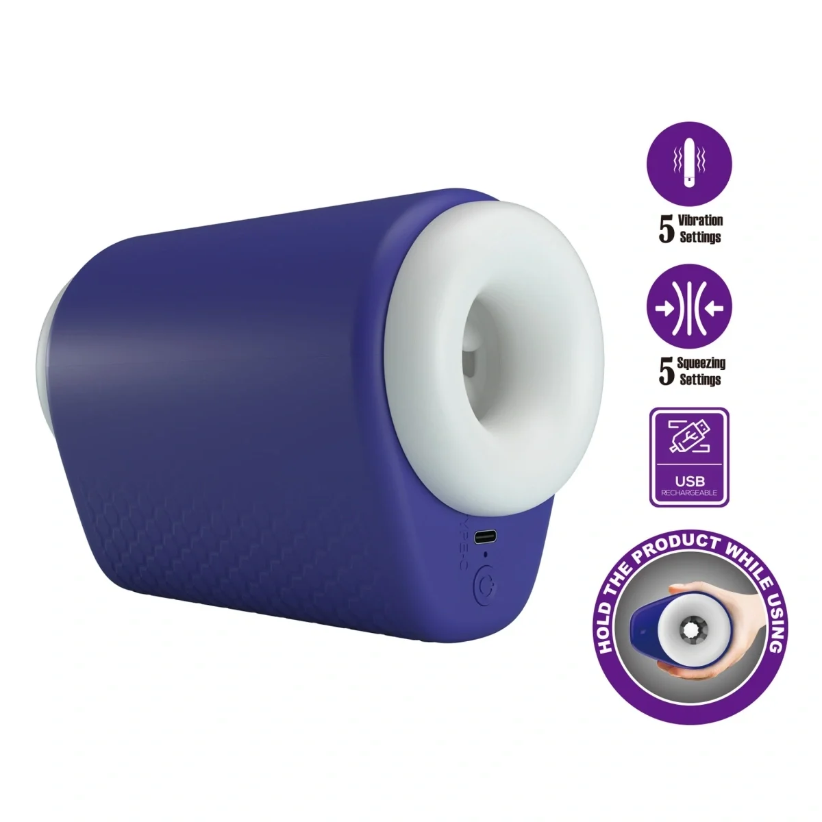 PRETTYLOVE Masturbator Dj Lady 5 Moduri Vibratii 5 Moduri Suctiune TPE USB Albastru 15.6 cm