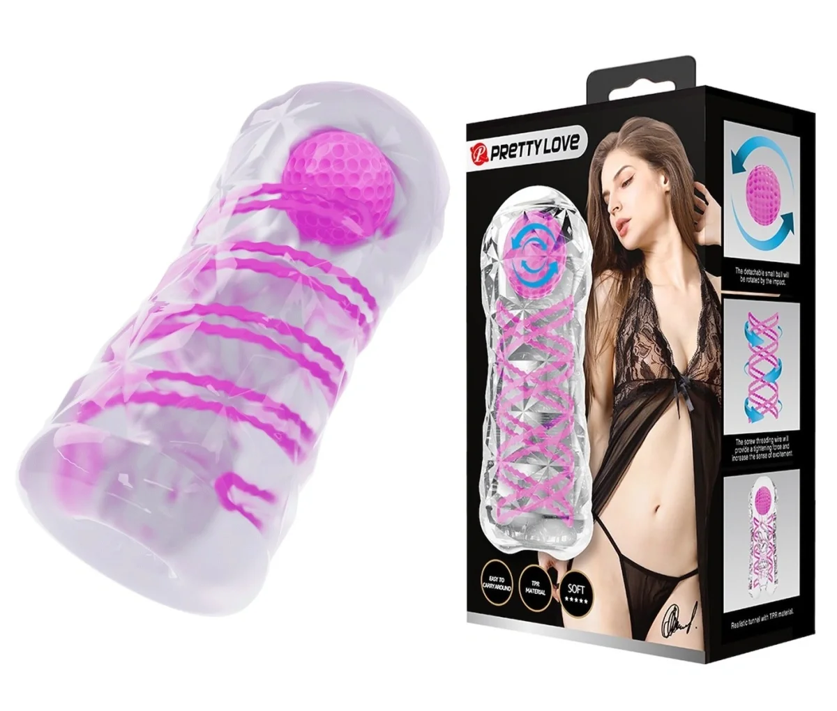 PRETTYLOVE Masturbator Fantasy cu Bila Roz de Intensitate TPR Transparent 15 cm