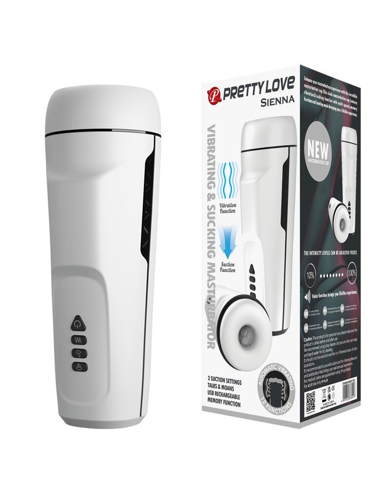 PRETTYLOVE Masturbator Pretty Love Sienna Vibratii+Suctiune TPR Moale Alb 25 cm