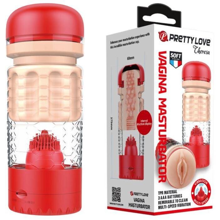 PRETTYLOVE Masturbator Vagin Theresa Vibratii Multispeed Rosu 18 cm