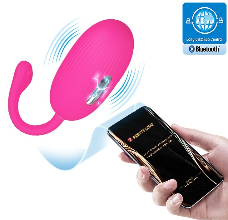 PRETTYLOVE Ou Vibrator Doreen 12 Moduri Vibratii 3 Moduri Electrosocuri Silicon Bluetooth Control Free App USB Roz