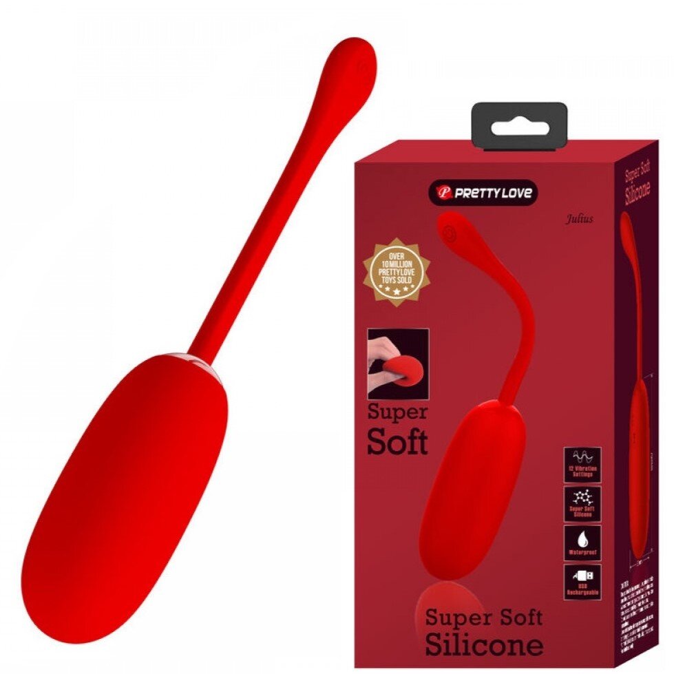 PRETTYLOVE Ou Vibrator Julius 12 Moduri Vibratii Silicon USB Rosu