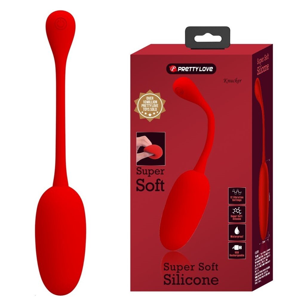 PRETTYLOVE Ou Vibrator Knucker 12 Moduri Vibratii Silicon USB Rosu