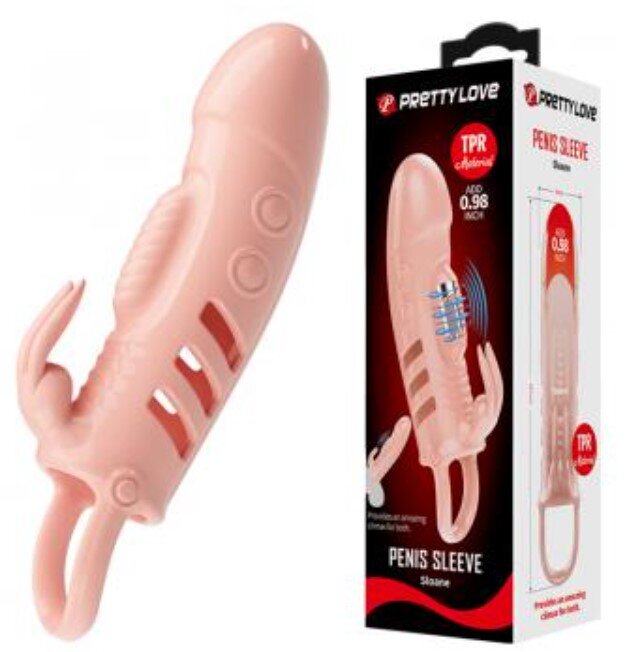 PRETTYLOVE Prelungitor Penis Sloane cu Vibratii +2.5 cm TPR Natural