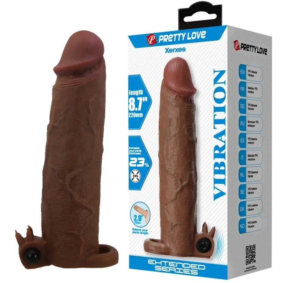 PRETTYLOVE Prelungitor Penis Xerxes +7.5 cm cu Vibratii TPE Maro