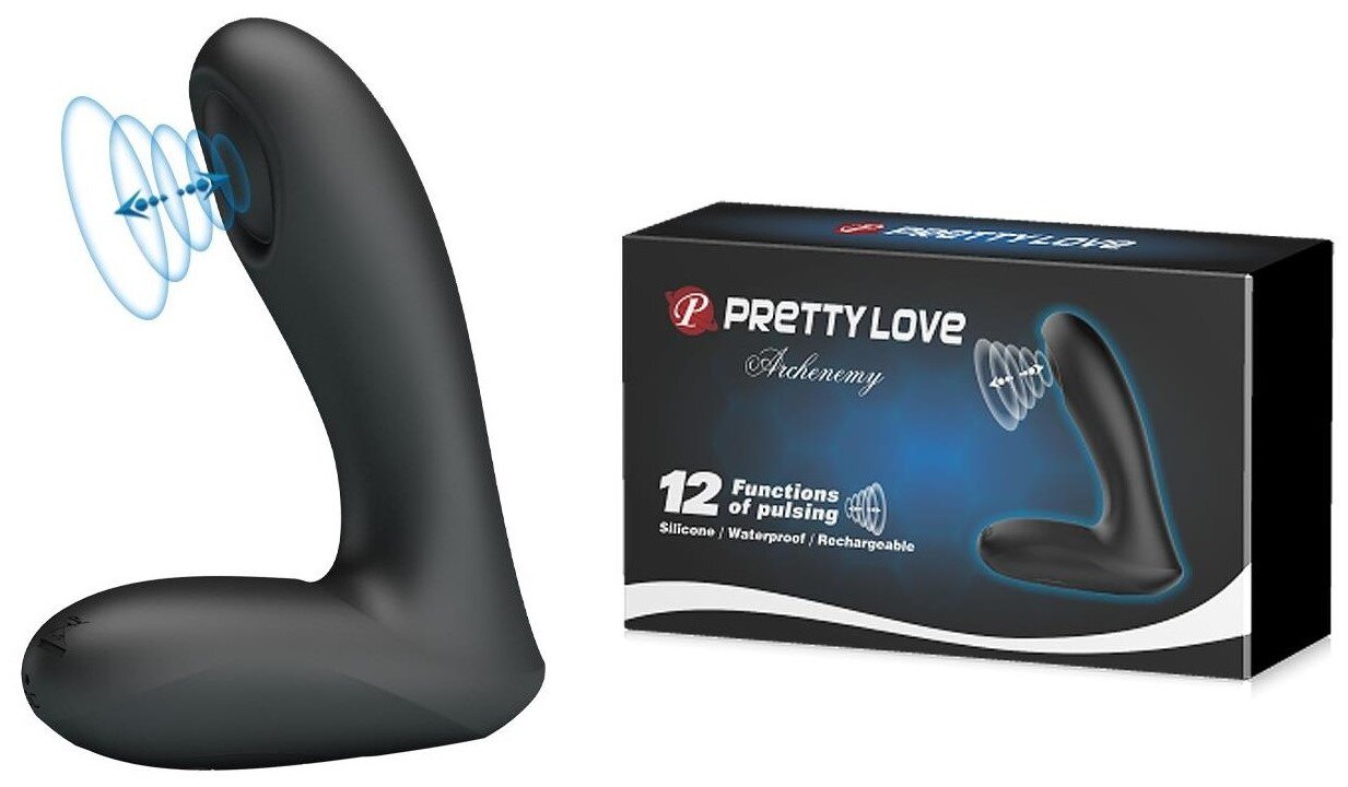 PRETTYLOVE Stimulator Anal Archenemy 12 Moduri Vibratii Silicon USB Negru 12.1 cm