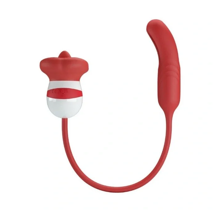 PRETTYLOVE Stimulator Dublu Alyss Intern si Extern Silicon USB Rosu