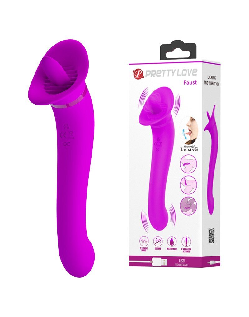 PRETTYLOVE Stimulator Faust 12 Moduri Vibratii + 12 Moduri Licking Silicon Usb Mov 21.9 cm
