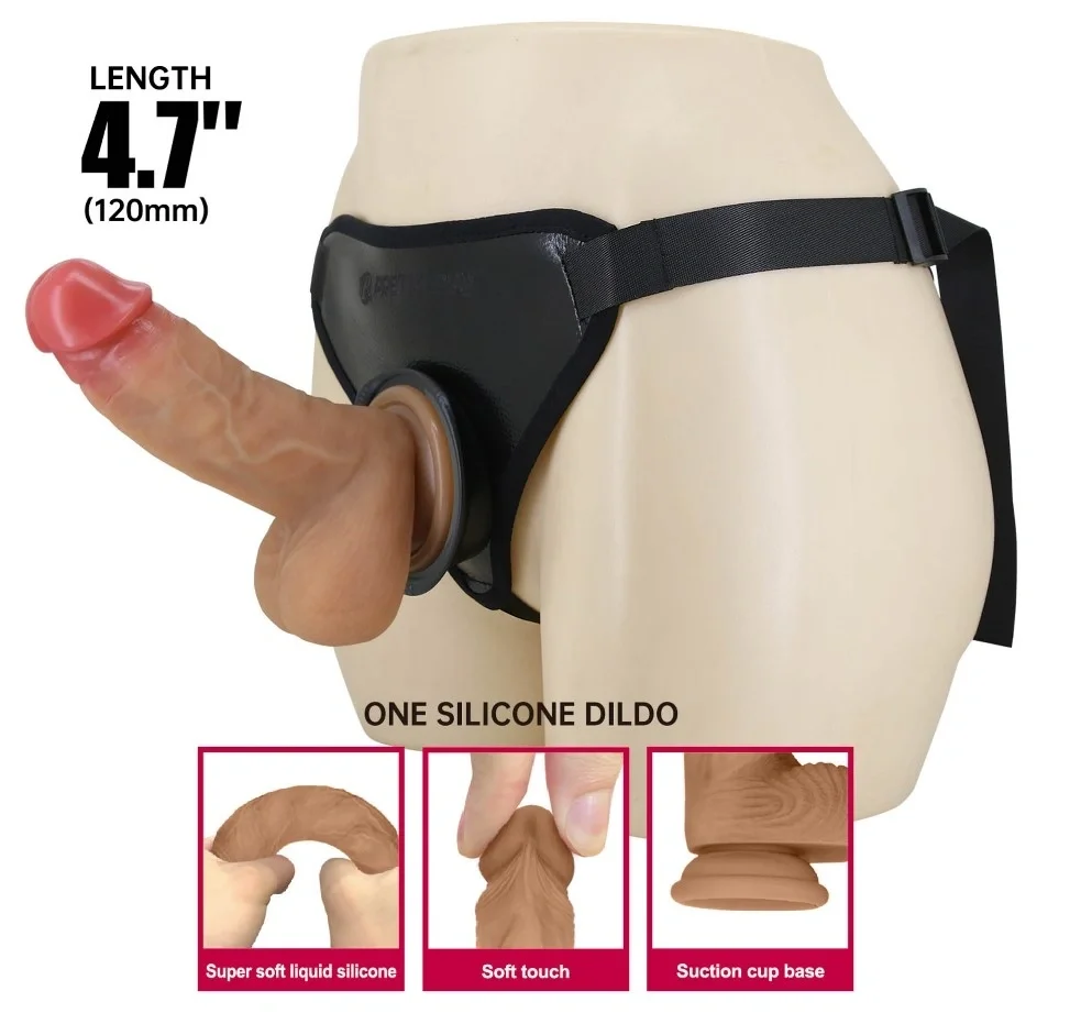PRETTYLOVE Strap-on Harness Briefs Fogg Fixare cu Ventuza Dildo din Silicon Natural 17.3 cm
