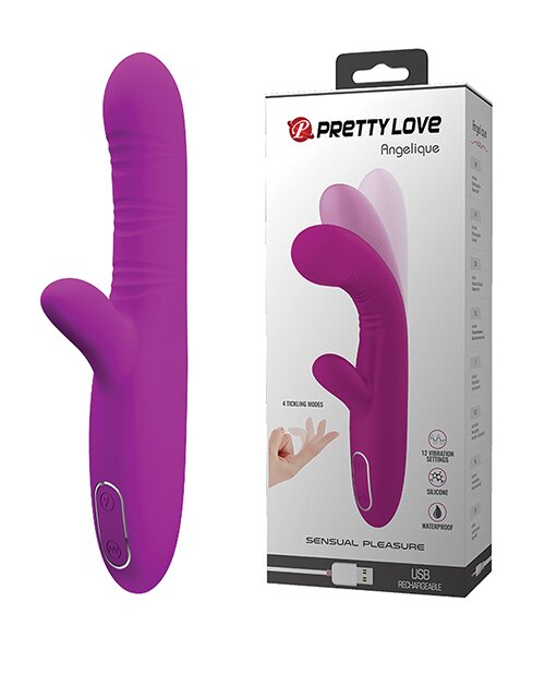 PRETTYLOVE Vibrator Angelique 12 Moduri Vibratii+4 Moduri Tickling Move Silicon USB 21.5 cm