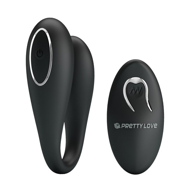 PRETTYLOVE Vibrator Cuplu Algernon Remote Control 12 Moduri Vibratii Silicon Negru