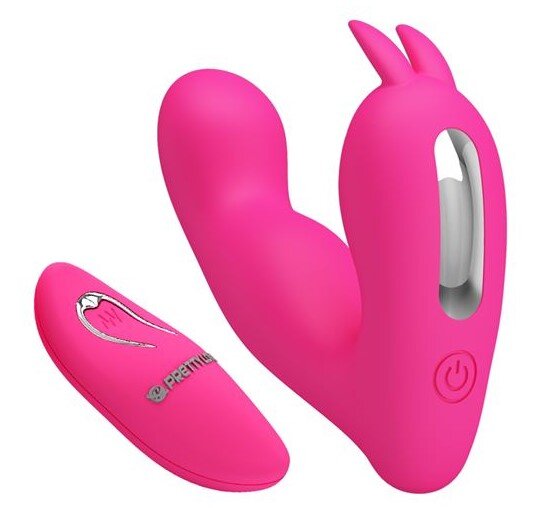 PRETTYLOVE Vibrator Dubla Stimulare Josephine Remote Control 12 Moduri Vibratii Silicon USB Roz