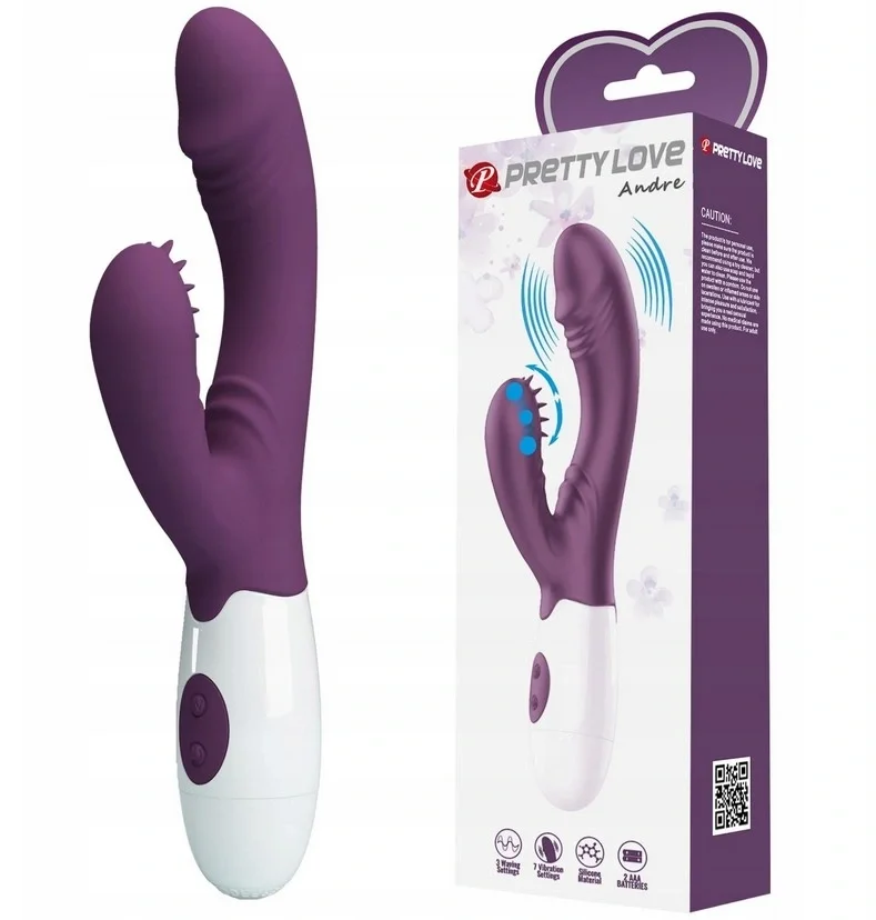 PRETTYLOVE Vibrator Iepuras Andre Vibrating&Tickling Silicon Violet 20 cm