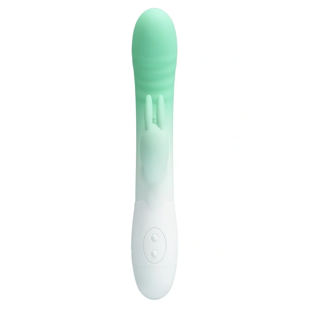 PRETTYLOVE Vibrator Iepuras Cerberus 30 Moduri Vibratii Silicon Verde/Alb 20.6 cm