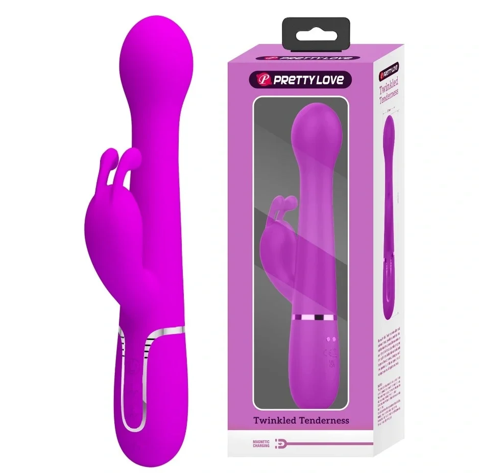 PRETTYLOVE Vibrator Iepuras Dejon 7 Moduri Vibratii 4 Moduri Impingere si Rotatii Silicon USB Magnetic Mov 22.6 cm