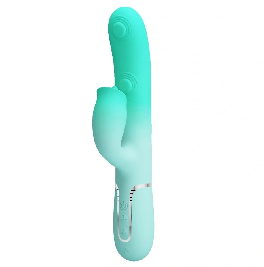 PRETTYLOVE Vibrator Iepuras Gigi 7 Moduri Pulsare 7 Moduri Licking Silicon USB Magnetic Verde 22.8 cm
