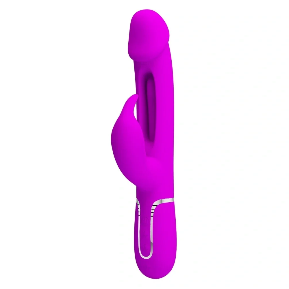 PRETTYLOVE Vibrator Iepuras Kampas 7 Moduri Vibratii 4 Moduri Pulsare Silicon USB Magnetic Mov Deschis 23.2 cm