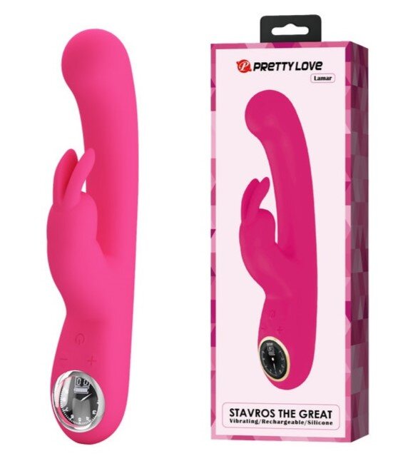 PRETTYLOVE Vibrator Iepuras Lamar 10 Moduri Vibratii Ecran LED Silicon USB Roz 22 cm