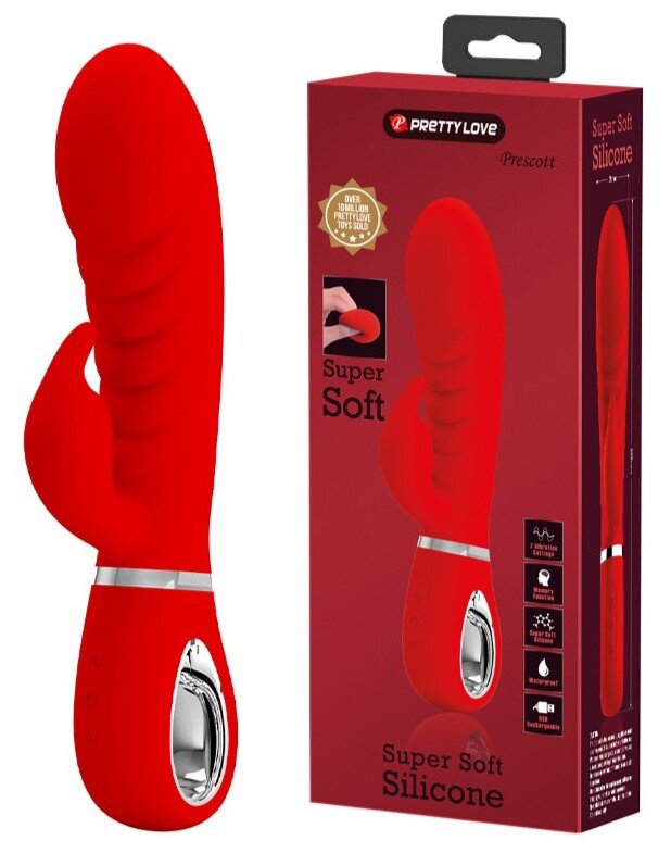 PRETTYLOVE Vibrator Iepuras Prescott 7 Moduri Vibratii Silicon USB Rosu 20 cm
