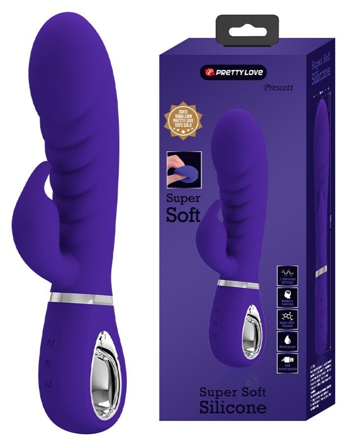 PRETTYLOVE Vibrator Iepuras Prescott 7 Moduri Vibratii Silicon USB Violet 20 cm