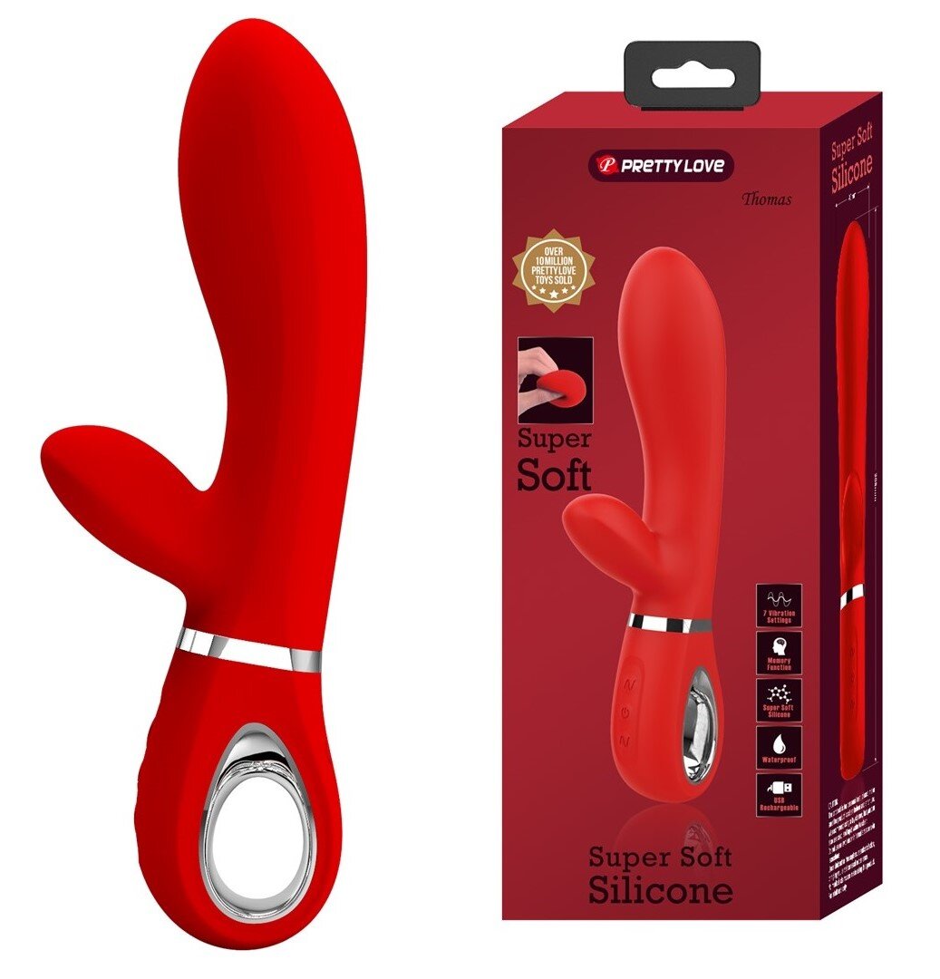PRETTYLOVE Vibrator Iepuras Thomas 7 Moduri Vibratii Silicon USB Rosu 20.5 cm