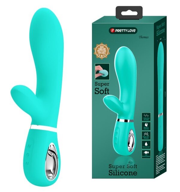PRETTYLOVE Vibrator Iepuras Thomas 7 Moduri Vibratii Silicon USB Verde 20.5 cm