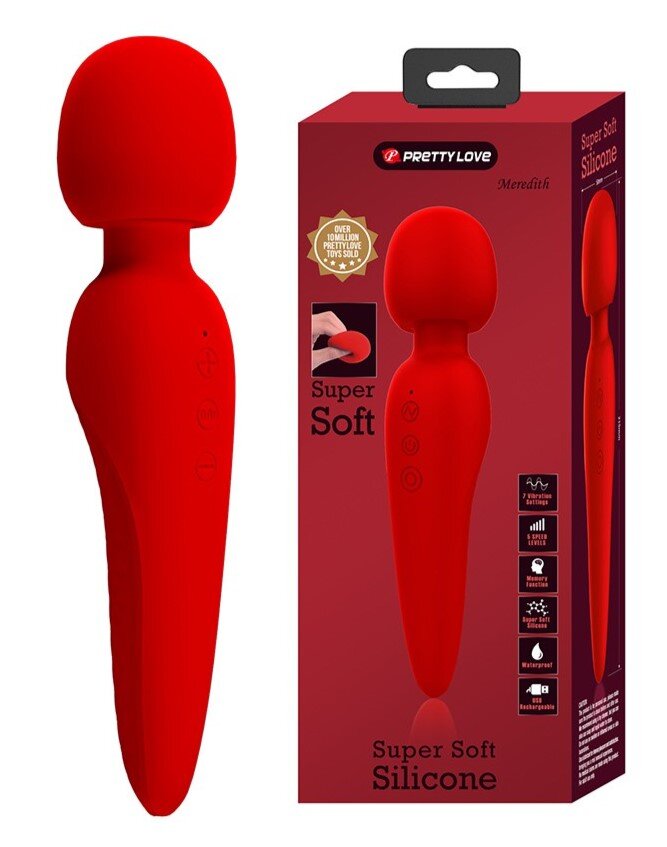 PRETTYLOVE Vibrator Masaj Meredith 7 Moduri Vibratii & 5 Intensitati Viteza Silicon USB Rosu 21.5 cm